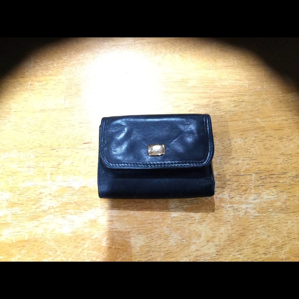 Black genuine leather wallet small size, trifold
